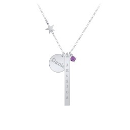 Milestone Necklace with Star Charm in 925 Sterling Silver with Amethyst