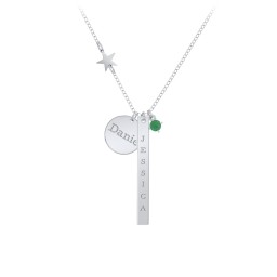 Milestone Necklace with Star Charm in 925 Sterling Silver with Emerald