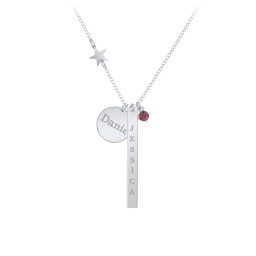 Milestone Necklace with Star Charm in 925 Sterling Silver with Ruby