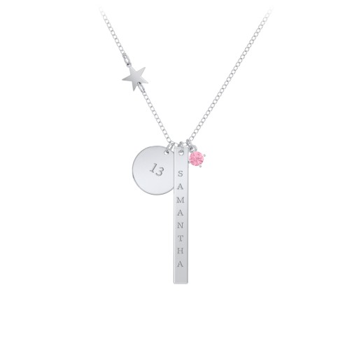 Milestone Necklace with Star Charm – Sterling Silver with Pink Tourmaline