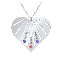 Engravable Heart Necklace with 2-7 Birthstones