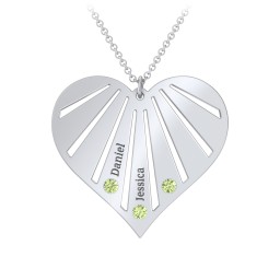Engravable Heart Necklace with 2-7 Birthstones in 925 Sterling Silver with Peridot, Cubic Zirconia, Amethyst, Fancy Blue Premium Zirconia, and Fancy Pink Premium Zirconia