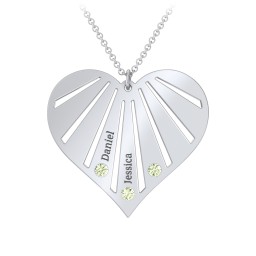 Engravable Heart Necklace with 2-7 Birthstones in 925 Sterling Silver with Peridot, Cubic Zirconia, Amethyst, Fancy Blue Premium Zirconia, and Fancy Pink Premium Zirconia