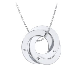 Engraved 3 Interlocking Russian Rings Necklace in 925 Sterling Silver