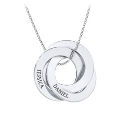 Engraved 3 Interlocking Russian Rings Necklace in 925 Sterling Silver