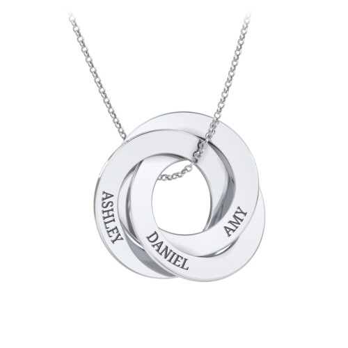 Engraved 3 Interlocking Russian Rings Necklace – Sterling Silver
