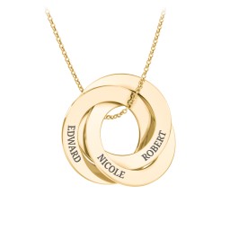 Engraved 3 Interlocking Russian Rings Necklace in 10K Solid Yellow Gold