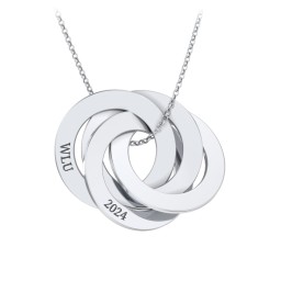 Engraved 4 Interlocking Russian Rings Necklace