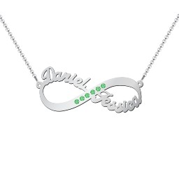 Infinity Name Necklace with Accents in 925 Sterling Silver with Green Premium Zirconia