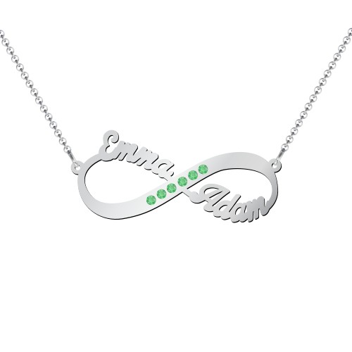 Infinity Name Necklace with Accents – Sterling Silver with Green Premium Zirconia