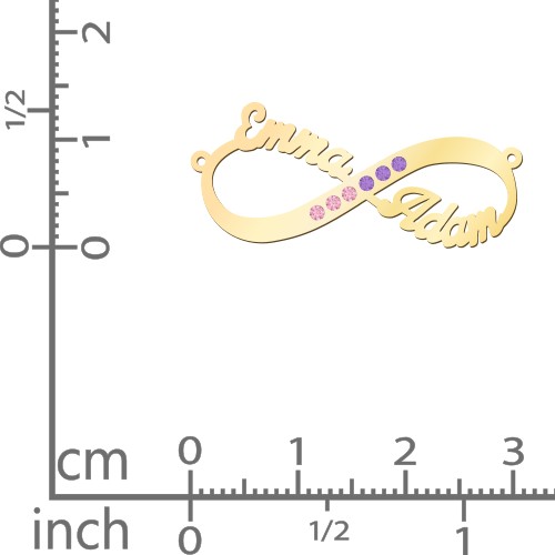 Infinity Name Necklace with Accents – 10K Yellow Gold with Fancy Pink Premium Zirconia and Amethyst Premium Zirconia