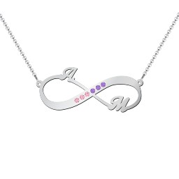 Infinity Name Necklace with Accents in 925 Sterling Silver with Fancy Pink Premium Zirconia and Amethyst Premium Zirconia