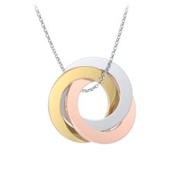 Engraved Tri Colour Interlocking Russian Rings Necklace