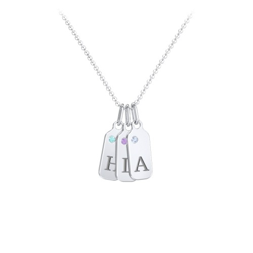 Duchess Dog Tag 3 Initial Necklace with Accent Stone