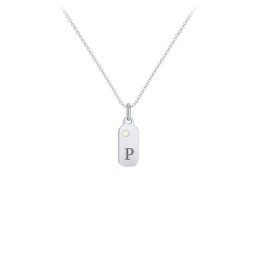 Duchess Dog Tag Initial Necklace with Birthstone in 925 Sterling Silver with Peridot, Ruby, Blue Topaz, and Citrine