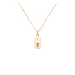 Duchess Dog Tag Initial Necklace with Birthstone in 10K Solid Yellow Gold with Peridot, Ruby, Blue Topaz, and Citrine