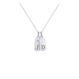 Duchess Dog Tag 2 Initial Necklace with Birthstone