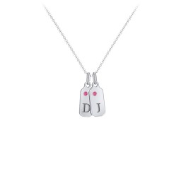 Duchess Dog Tag 2 Initial Necklace with Birthstone in 925 Sterling Silver with Ruby, Blue Topaz, and Citrine