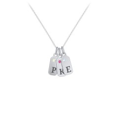 Duchess Dog Tag 3 Initial Necklace with Birthstone – Sterling Silver with Peridot, Ruby, and Blue Topaz