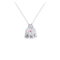 Duchess Dog Tag 3 Initial Necklace with Birthstone in 925 Sterling Silver with Peridot, Ruby, Blue Topaz, and Citrine
