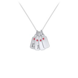 Duchess Dog Tag 4 Initial Necklace with Birthstone in 925 Sterling Silver with Garnet