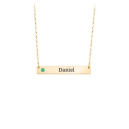 Engravable Birthstone Bar Necklace in 18K Gold Plated Silver with Emerald, Fancy Pink Premium Zirconia, Citrine, Mint Premium Zirconia, and Amethyst Premium Zirconia