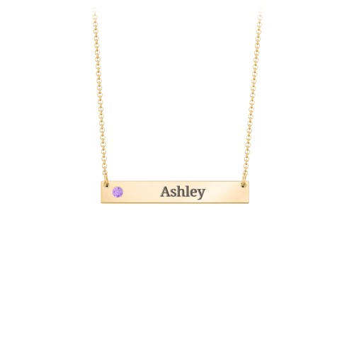 Engravable Birthstone Bar Necklace – 18K Gold Plated Silver with Amethyst