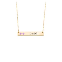 2 Engravable Birthstone Bar Necklace in 18K Gold Plated Silver with Amethyst, Citrine, Mint Premium Zirconia, and Amethyst Premium Zirconia