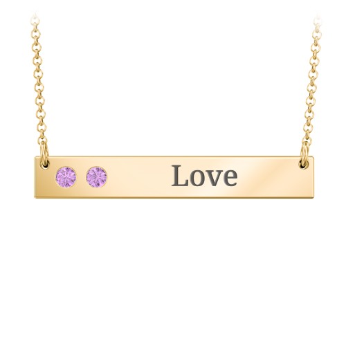 2 Engravable Birthstone Bar Necklace – 18K Gold Plated Silver with Amethyst