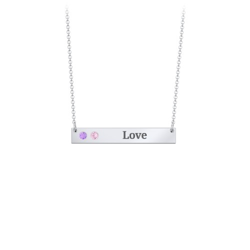 2 Engravable Birthstone Bar Necklace – Sterling Silver with Amethyst and Pink Tourmaline