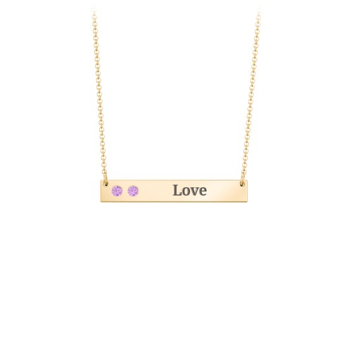 2 Engravable Birthstone Bar Necklace – 18K Gold Plated Silver with Amethyst