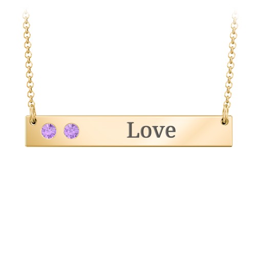 2 Engravable Birthstone Bar Necklace – 18K Gold Plated Silver with Amethyst