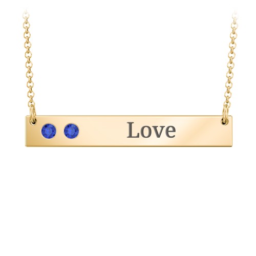 2 Engravable Birthstone Bar Necklace – 18K Gold Plated Silver with Blue Sapphire