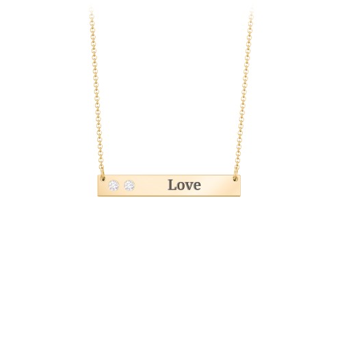 2 Engravable Birthstone Bar Necklace – 18K Gold Plated Silver with Diamond