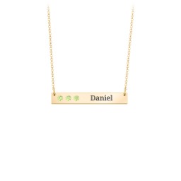 3 Engravable Birthstone Bar Necklace in 18K Gold Plated Silver with Peridot, Mint Premium Zirconia, and Amethyst Premium Zirconia
