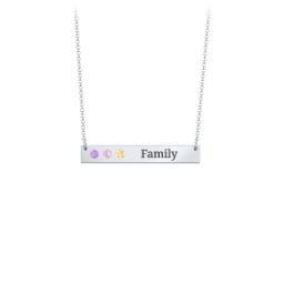 3 Engravable Birthstone Bar Necklace in 925 Sterling Silver with Amethyst, Fancy Pink Premium Zirconia, Citrine, Mint Premium Zirconia, and Amethyst Premium Zirconia