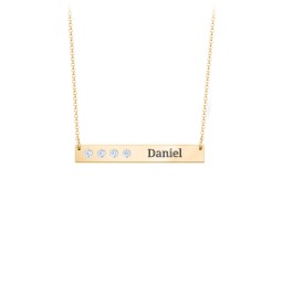 4 Engravable Birthstone Bar Necklace in 18K Gold Plated Silver with Aquamarine and Amethyst Premium Zirconia