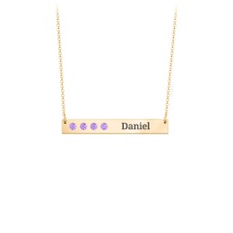 4 Engravable Birthstone Bar Necklace in 18K Gold Plated Silver with Amethyst and Amethyst Premium Zirconia