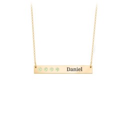 4 Engravable Birthstone Bar Necklace in 18K Gold Plated Silver with Peridot and Amethyst Premium Zirconia