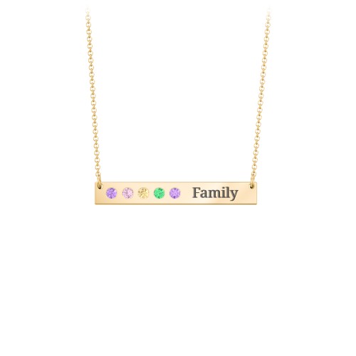 5 Engravable Birthstone Bar Necklace – 18K Gold Plated Silver with Amethyst, Pink Tourmaline, Citrine, and Emerald