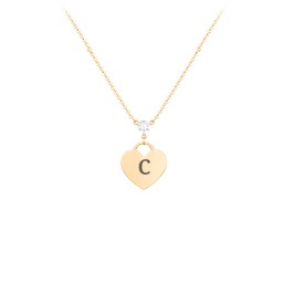 Engravable Heart Necklace with Birthstone in 10K Solid Yellow Gold with Diamond