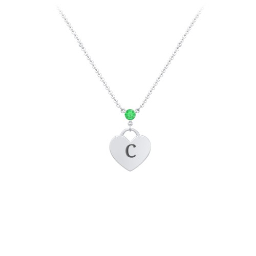 Engravable Heart Necklace with Birthstone – Sterling Silver with Emerald