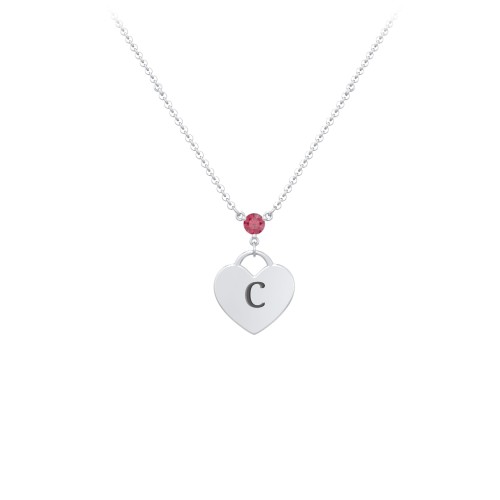 Engravable Heart Necklace with Birthstone – Sterling Silver with Ruby