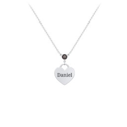 Engravable Heart Necklace with Birthstone in 925 Sterling Silver with Smokey Quartz