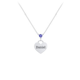 Engravable Heart Necklace with Birthstone in 925 Sterling Silver with Blue Sapphire