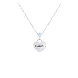 Engravable Heart Necklace with Birthstone in 925 Sterling Silver with Blue Topaz