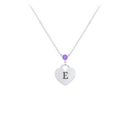 Engravable Heart Necklace with Birthstone in 925 Sterling Silver