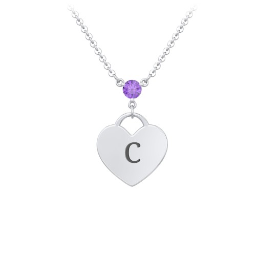 Engravable Heart Necklace with Birthstone – Sterling Silver with Amethyst