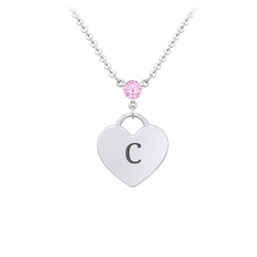 Engravable Heart Necklace with Birthstone – Sterling Silver with Pink Tourmaline