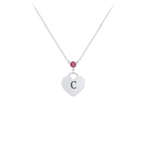 Engravable Heart Necklace with Birthstone – Sterling Silver with Ruby